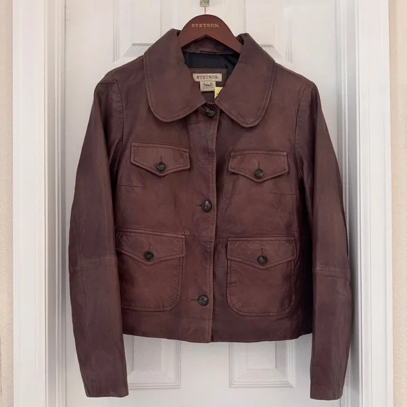 NWT Stetson Brown Lamb Leather Cropped Jacket - Picture 4 of 10